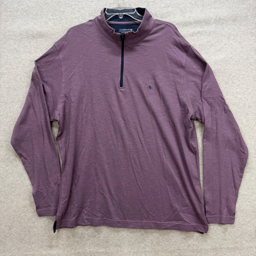 Fish Hippie Quarter Zip Pullover Mens XL Purple‎ Cotton Modal Slub Knit Sweater